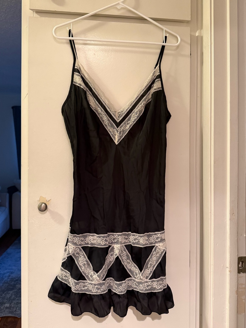 Victoria’s Secret lace sheer Black Lace-Trim Slip Dress with V-Neck